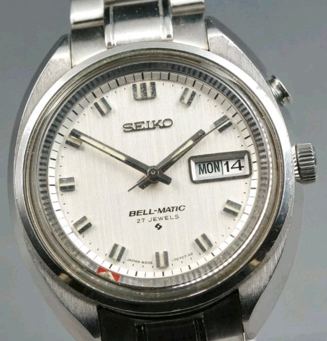 Vintage SEIKO Bell-Matic 4006-7000 Alarm Silver Men AT Watch8