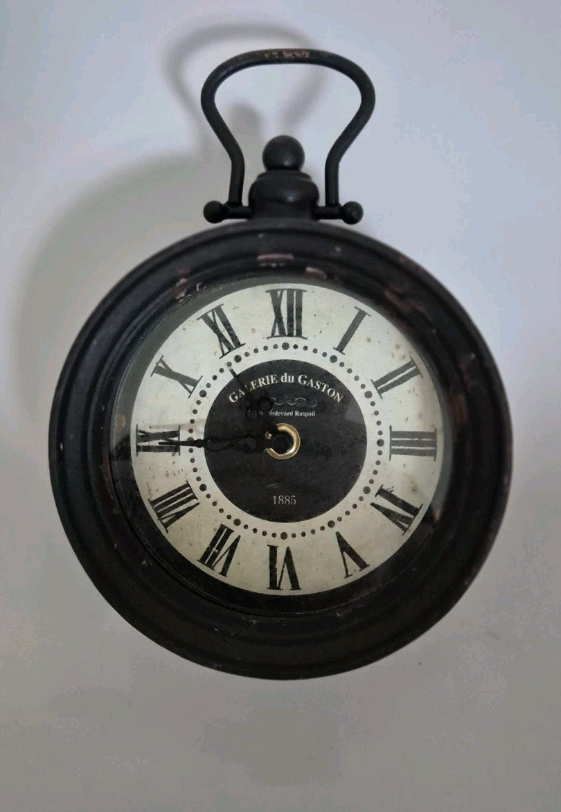 Galerie du Gaston vintage style pocket watch mantel clock featuring a black iron4