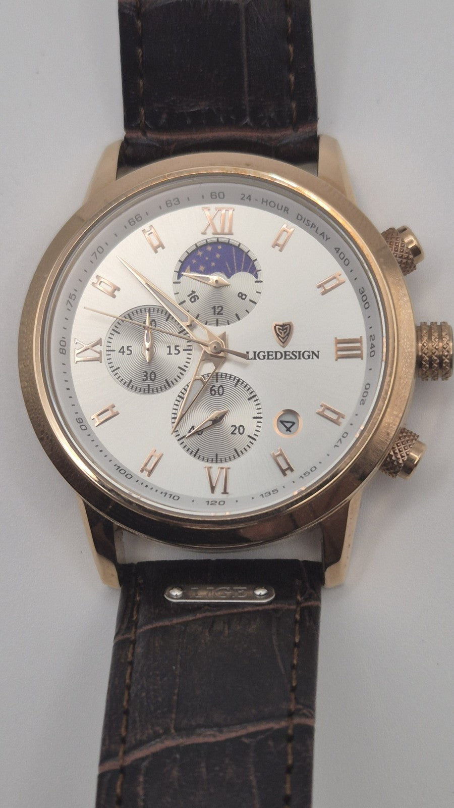 Lige Men's Quartz Watch Multifunction Chronograph Moon Phase Quartz Movement0