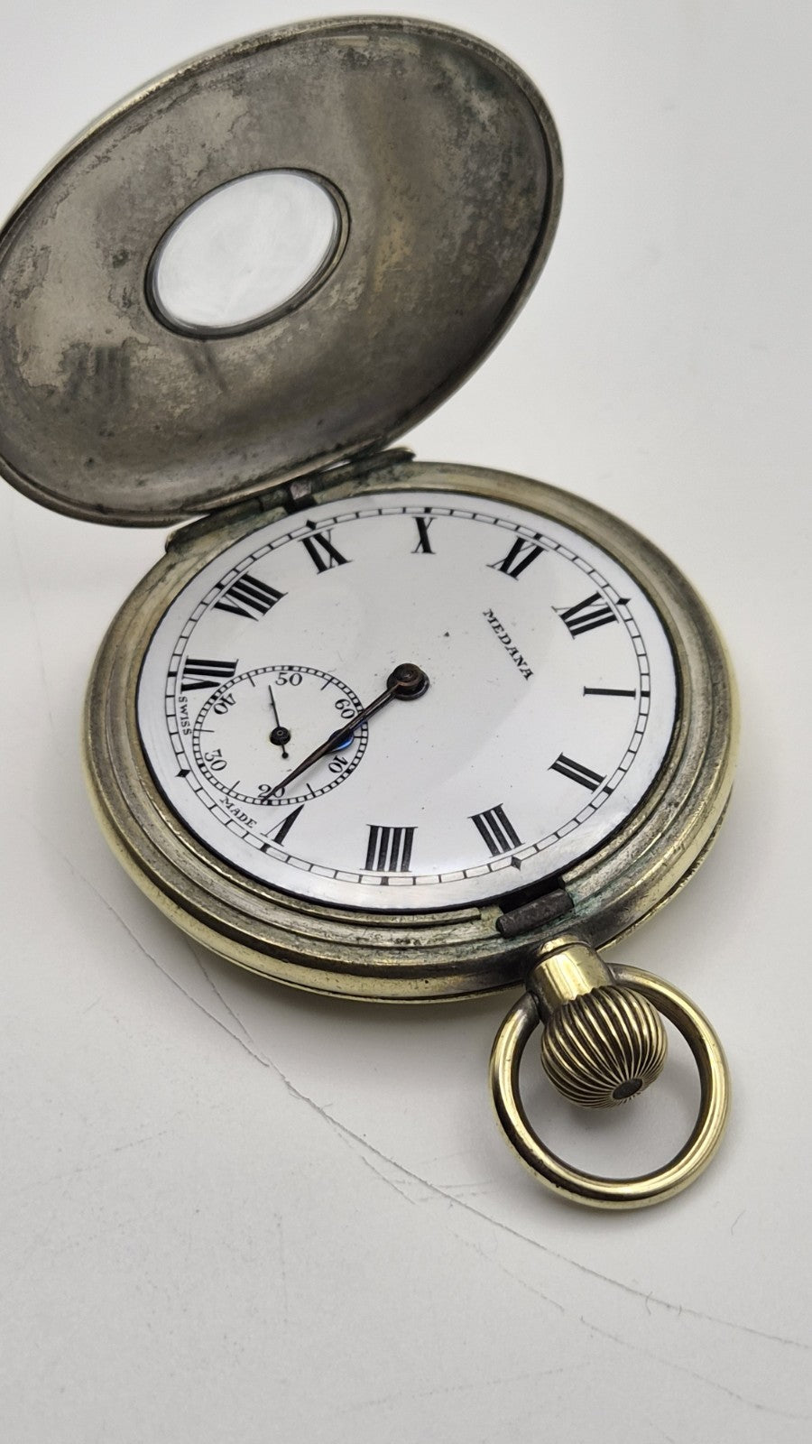 vintage Medana half-hunter pocket watch Working6
