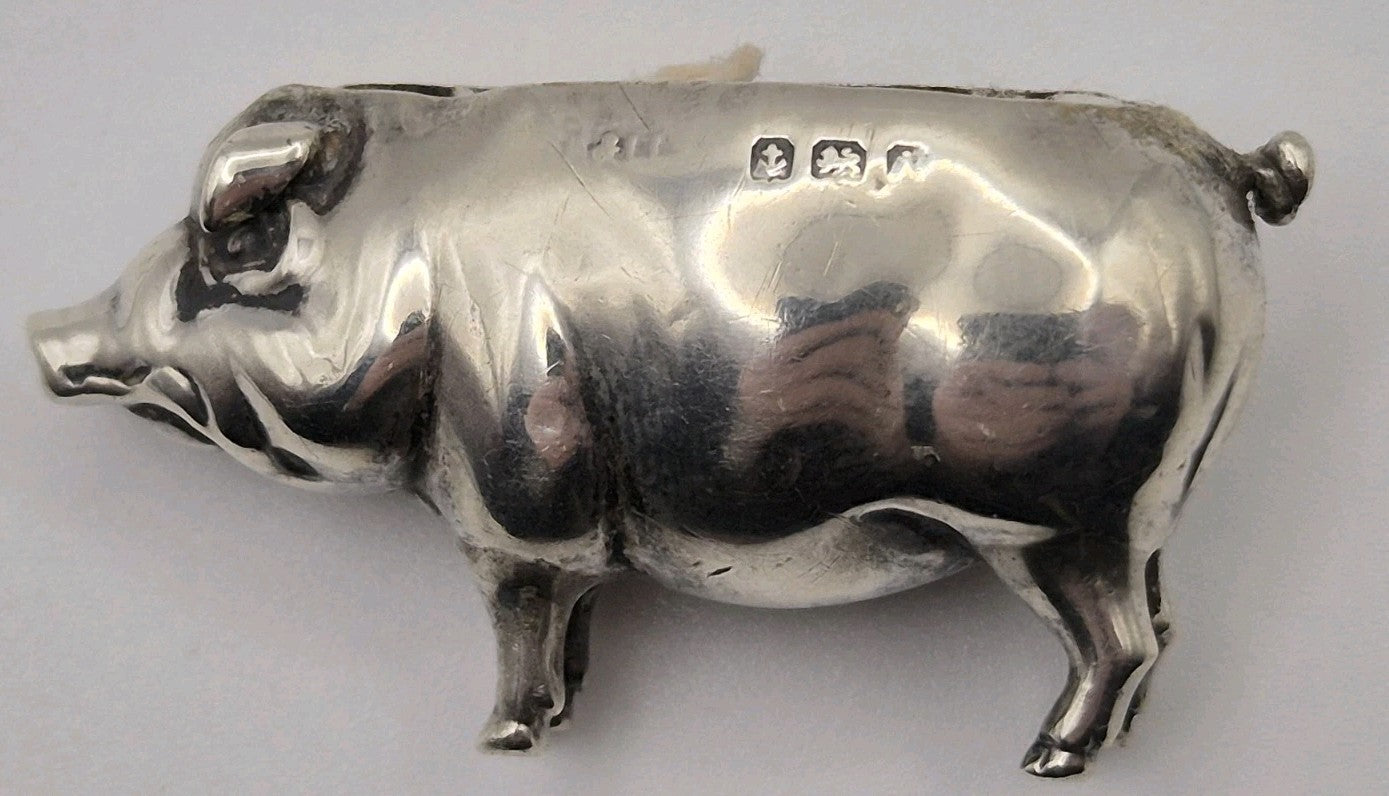 Antique Silver Pin Cushion Form Of A Pig Birmingham1