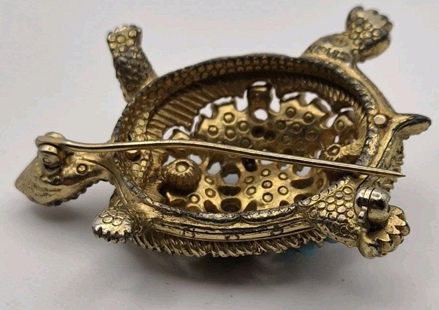 Vintage Ciner Signed Multi Coloured Stone Turtle Brooch Pin7