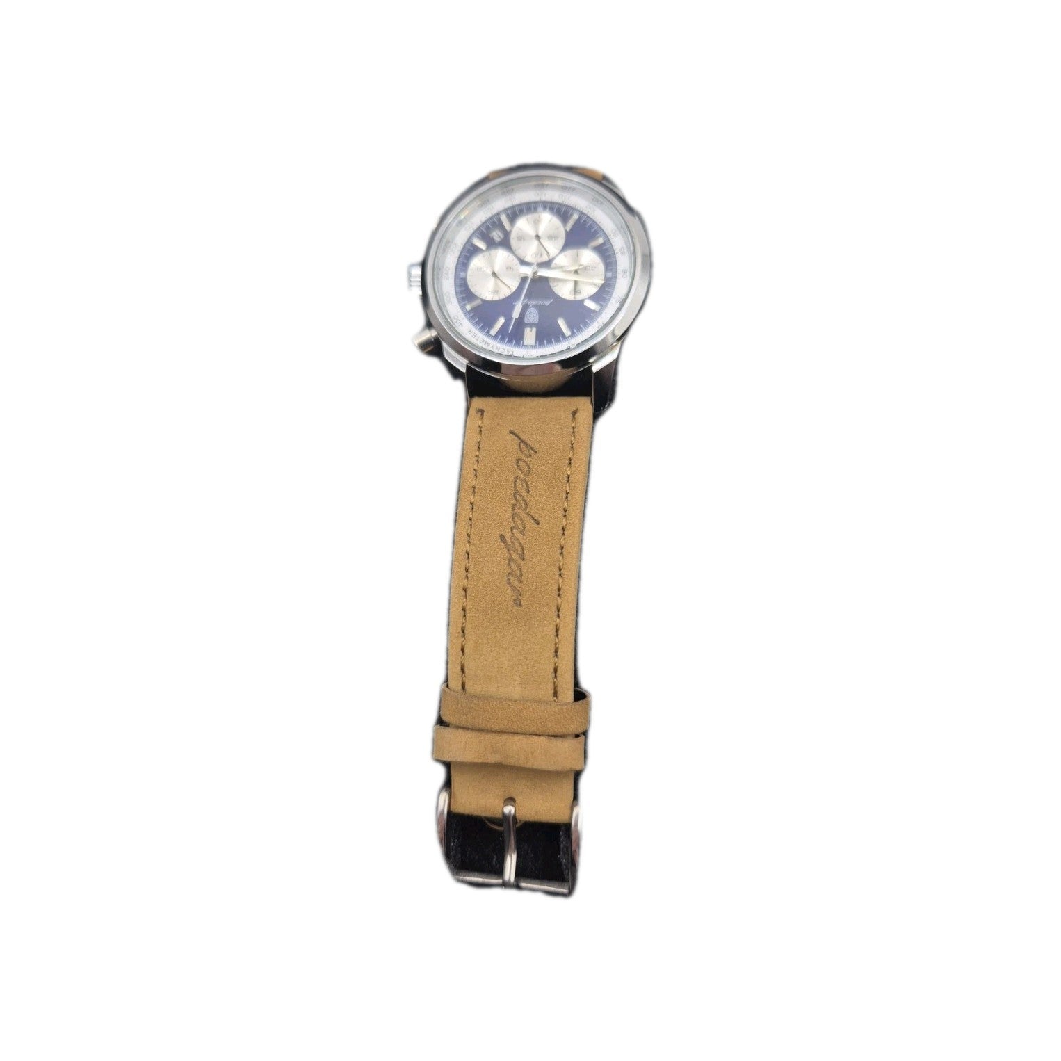 Poedagar men's luxury quartz chronograph watch with a blue dial and a tan...1