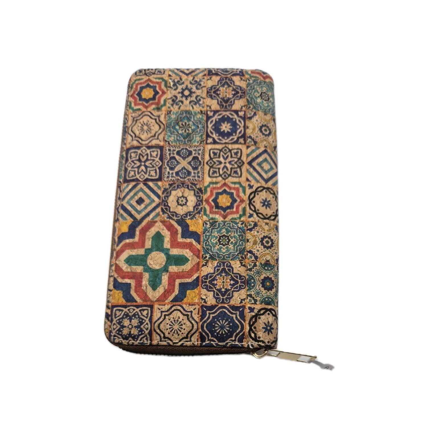 Cork zipper wallet featuring a blue and yellow mosaic pattern1