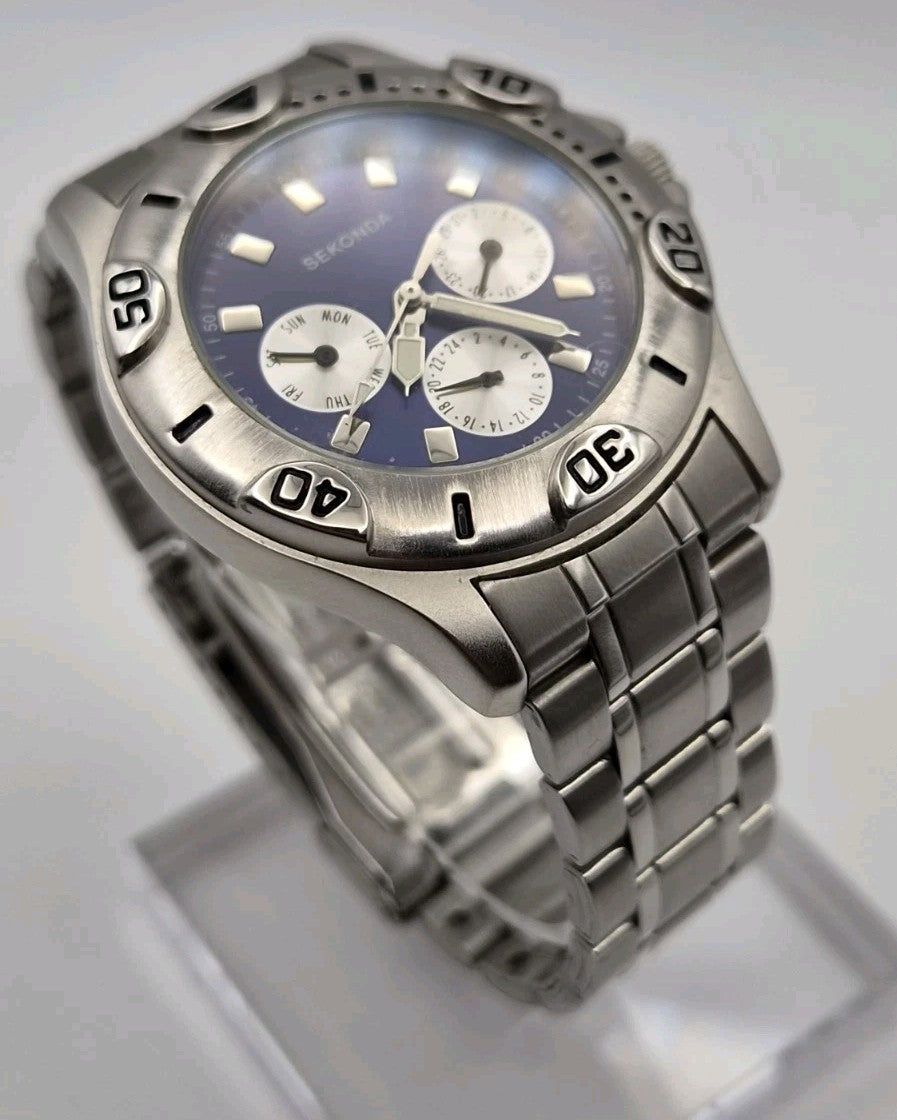 Sekonda 3592-AKV men's sports wristwatch featuring a blue dial Working11