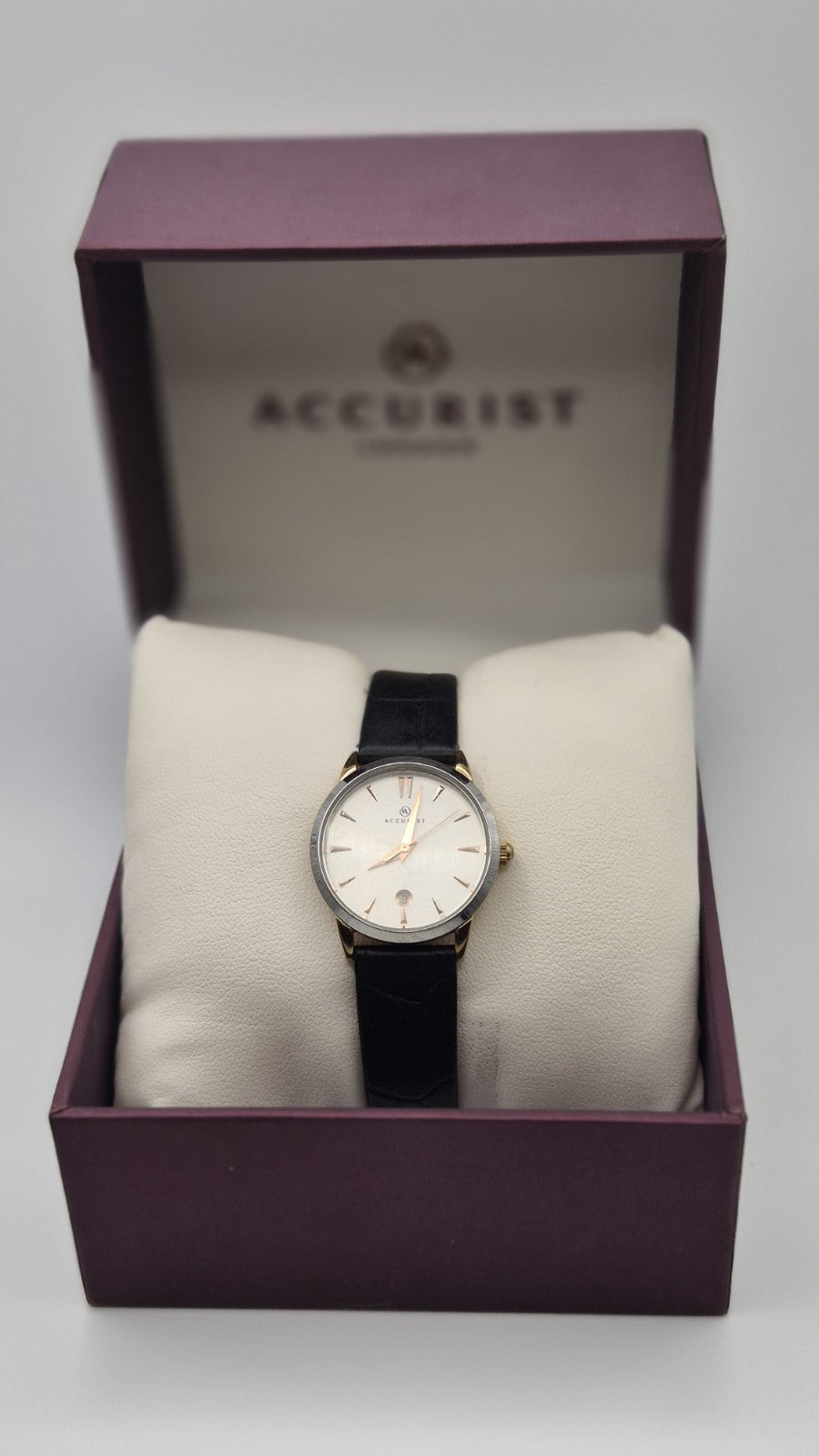 Accurist Ladies Classic Date wristwatch model 8073 with a white dial and...0