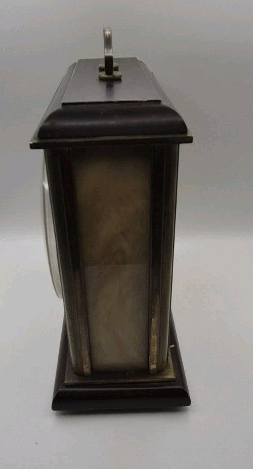 Vintage Metamec Mantle Clock In Gold With Wood Brass & Marble. Roman numerals3