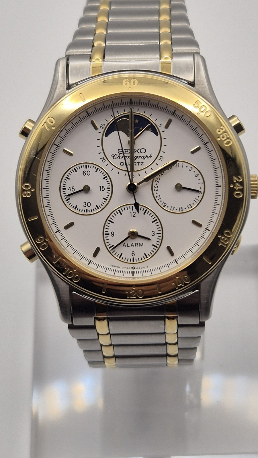 Seiko Men’s 7T36 6A3A Moon Phase Quartz Watch 0