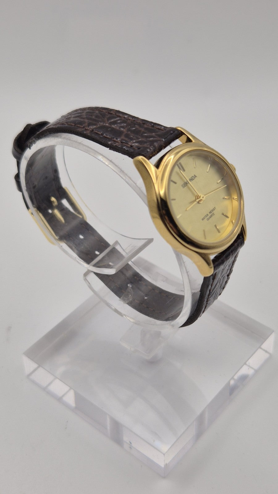 Sekonda Classic Quartz Watch with a gold-plated case and a brown, croc-effect...7