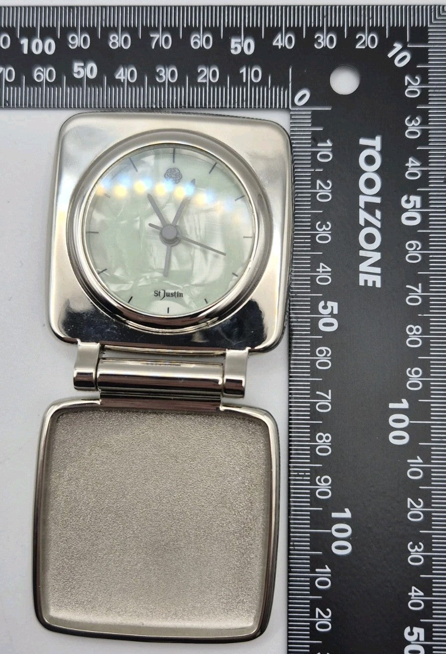 St Justin Analogue Folding Travel Alarm Clock Silver Metal11