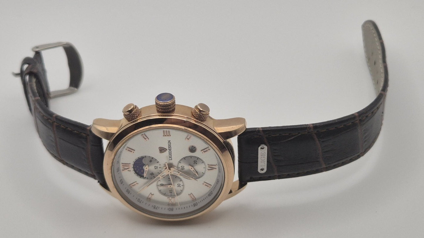 Lige Men's Quartz Watch Multifunction Chronograph Moon Phase Quartz Movement5