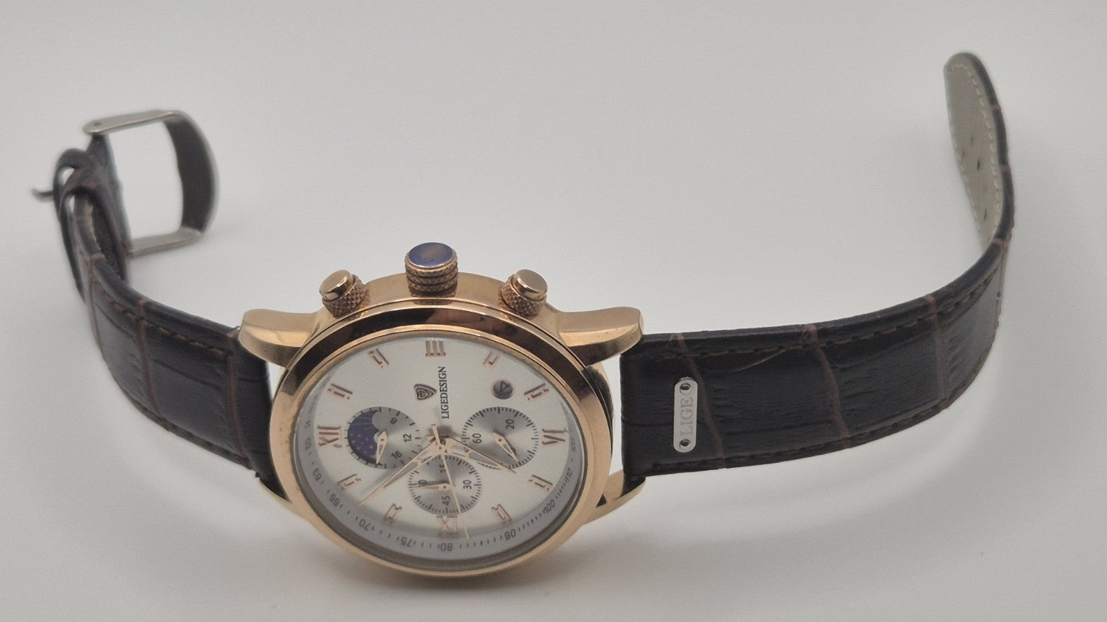 Lige Men's Quartz Watch Multifunction Chronograph Moon Phase Quartz Movement5