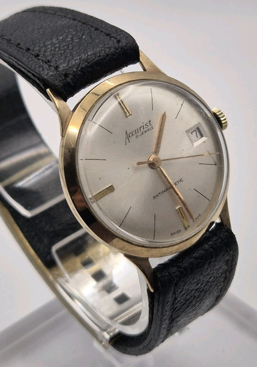Accurist 1960s 9 Carat Gold Watch,  date, 21 Jewels, Working, Swiss Made0