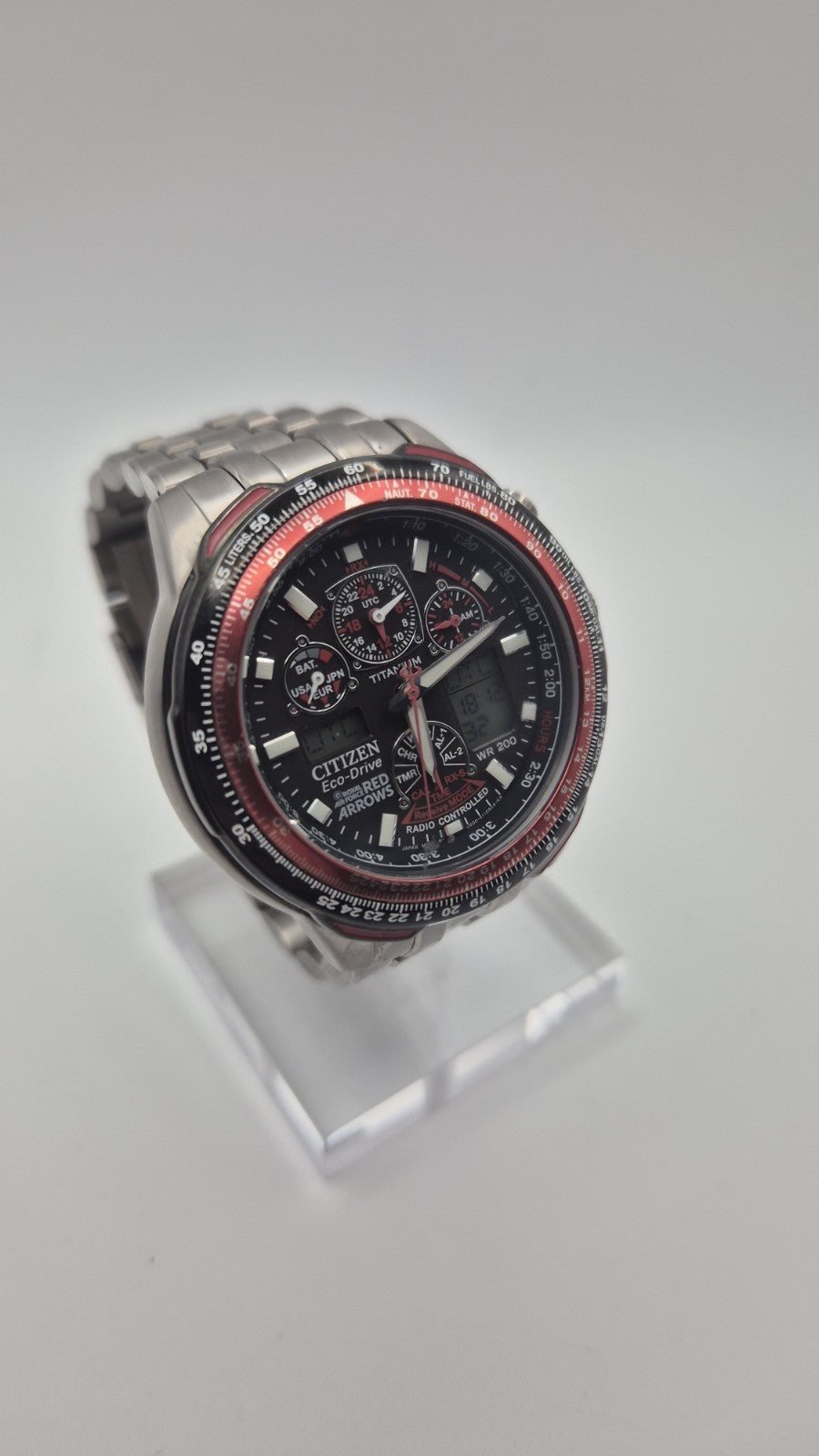 Citizen Red Arrows Skyhawk A.T watch featuring a Titanium case and bracelet2