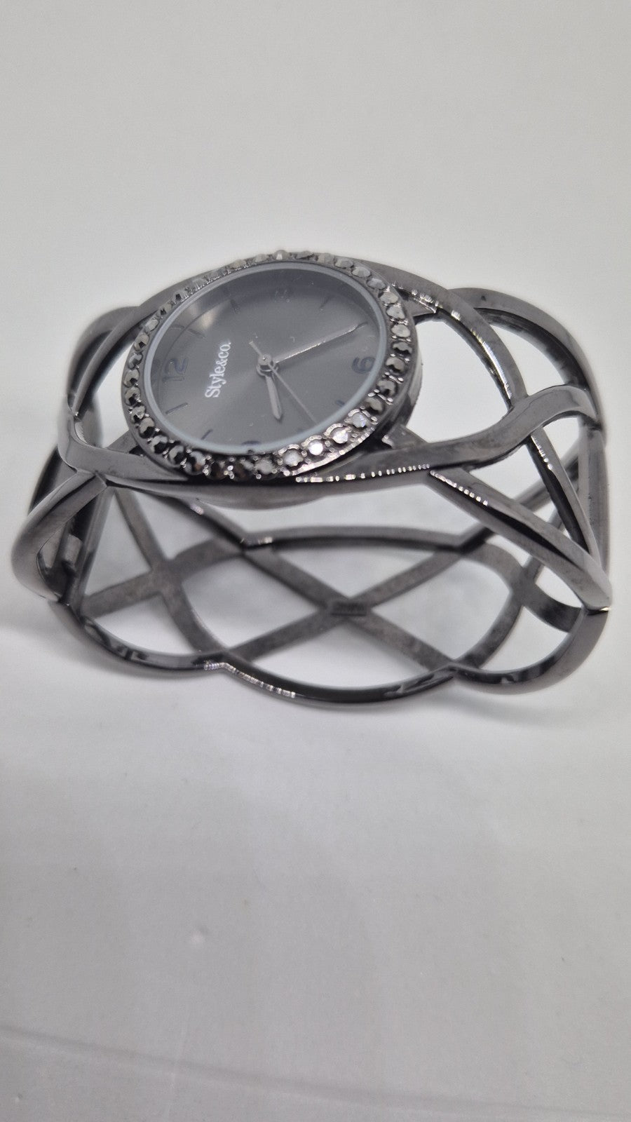 Style & Co Ladies Gemmed Quartz Watch 30mm Round Bronze Bracelet Cuff Band1