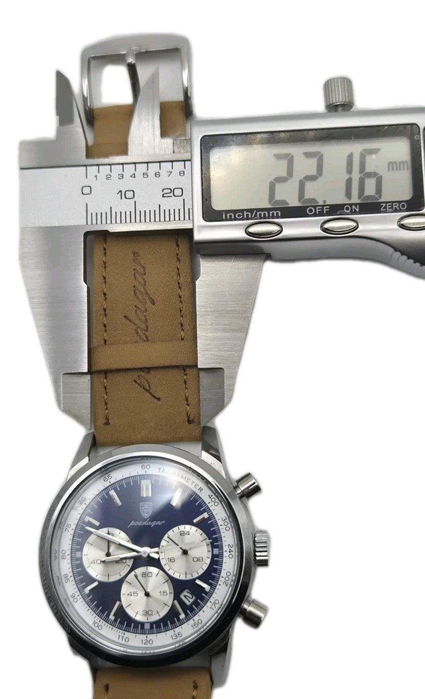 Poedagar men's luxury quartz chronograph watch with a blue dial and a tan...11