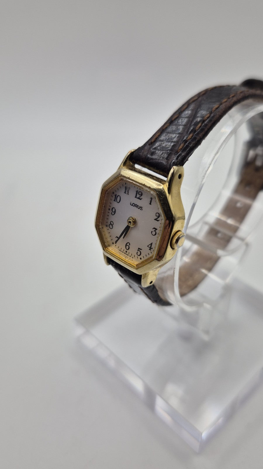 Ladies Lorus Octagonal Watch With Dark Brown Strap9