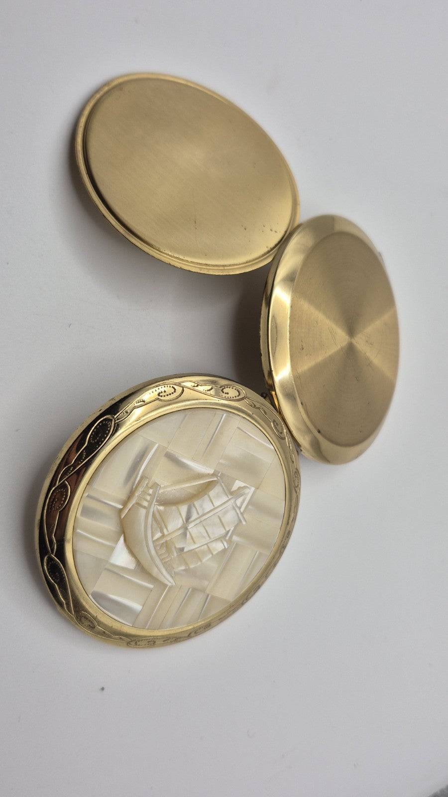 Vintage Mother of Pearl ship compact mirror7
