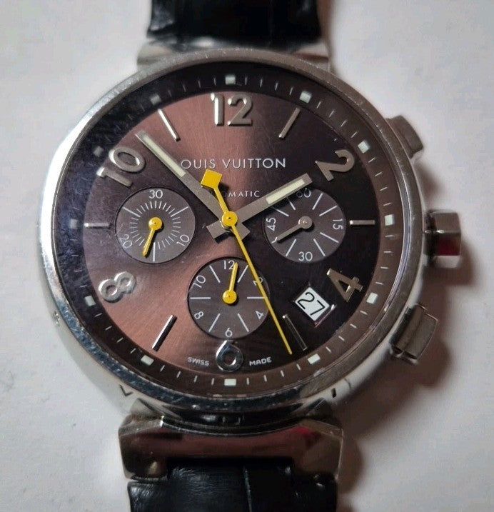 LOUIS VUITTON TAMBOUR CHRONOGRAPH STRAP WATCH. 41MM CASE, COPPER DIAL REFERENCE2