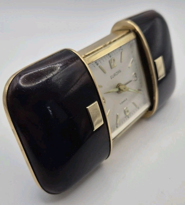 vintage Europa Uhren 7 Jewels mechanical travel alarm clock with a sliding case3
