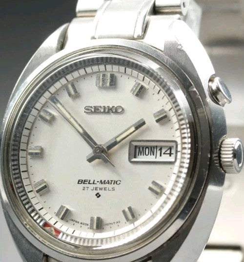 Vintage SEIKO Bell-Matic 4006-7000 Alarm Silver Men AT Watch6