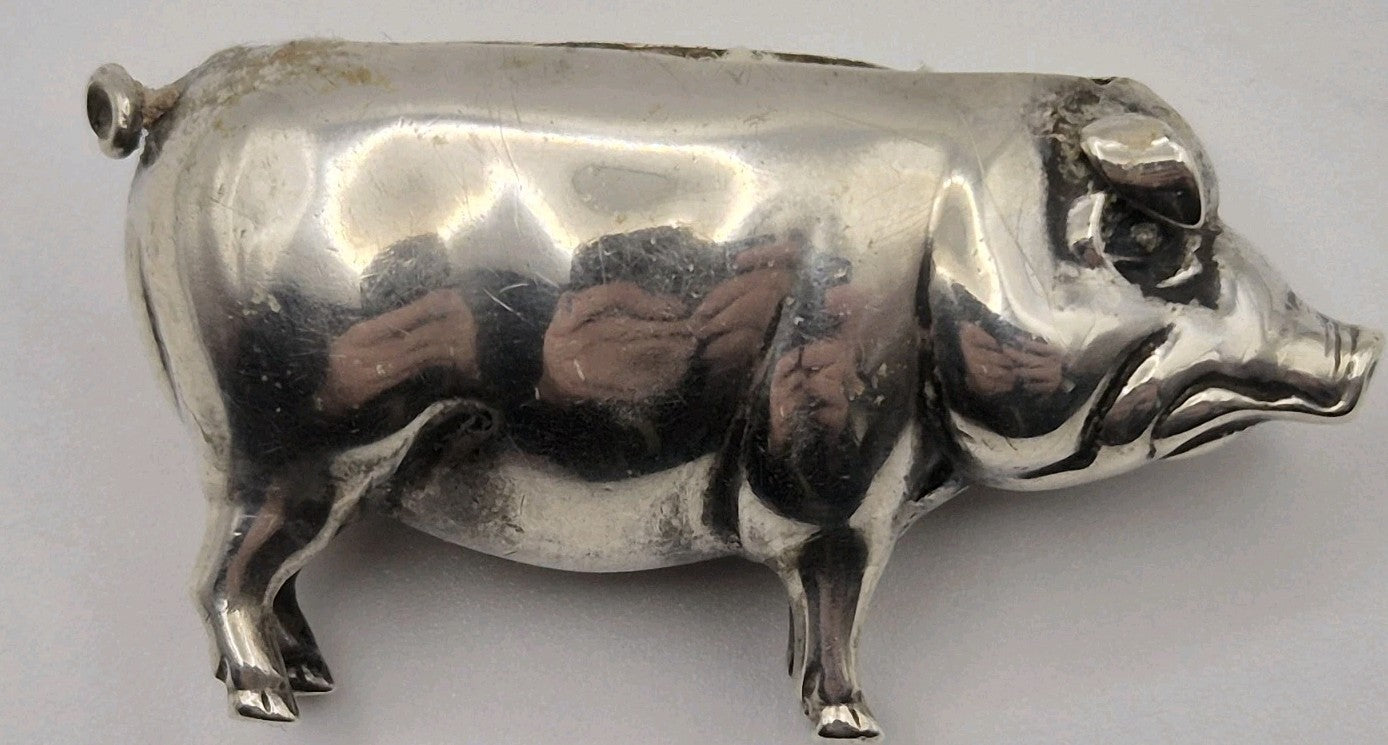 Antique Silver Pin Cushion Form Of A Pig Birmingham2