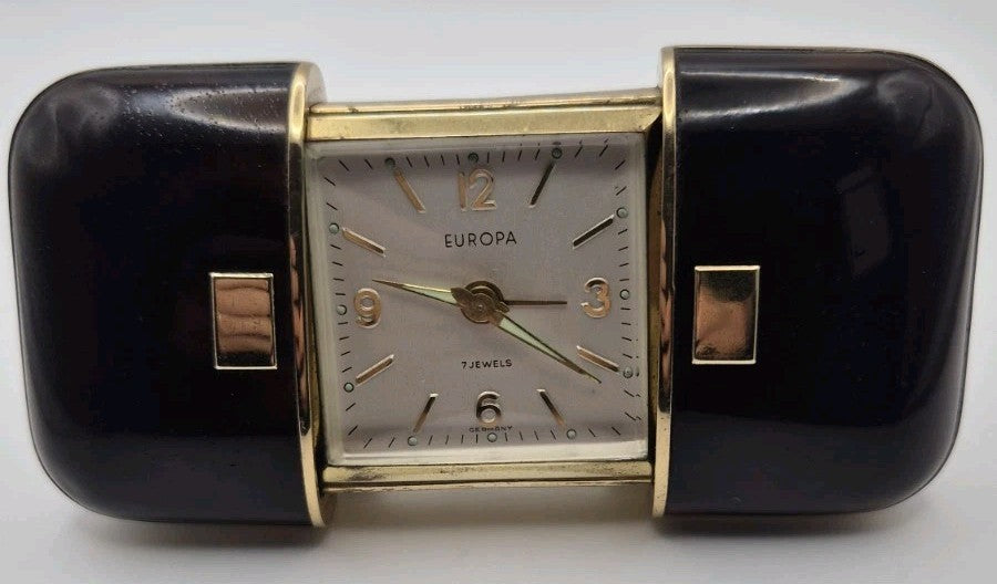 vintage Europa Uhren 7 Jewels mechanical travel alarm clock with a sliding case1