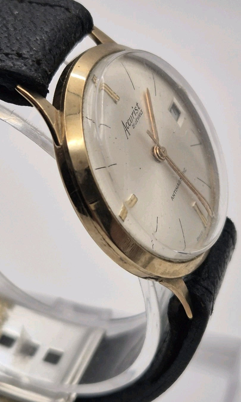 Accurist 1960s 9 Carat Gold Watch,  date, 21 Jewels, Working, Swiss Made4