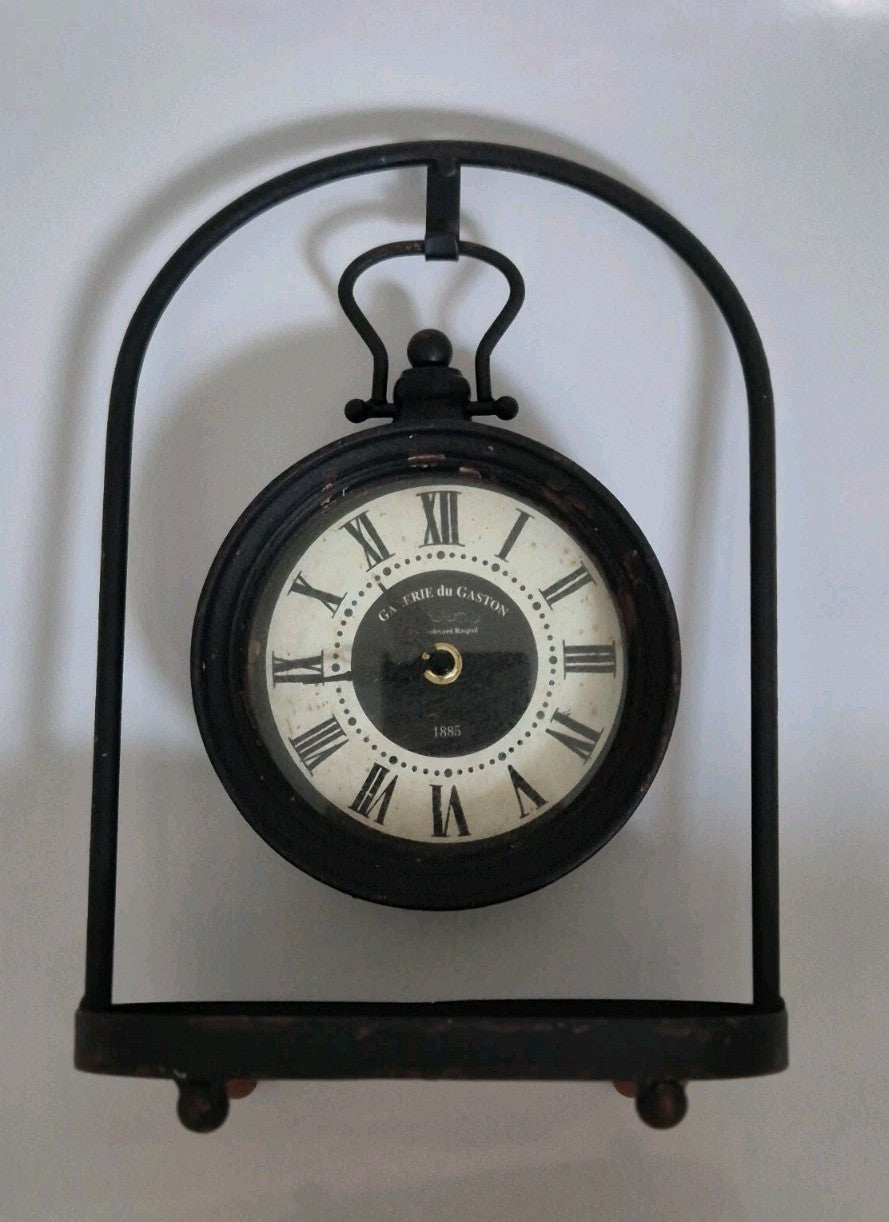 Galerie du Gaston vintage style pocket watch mantel clock featuring a black iron0