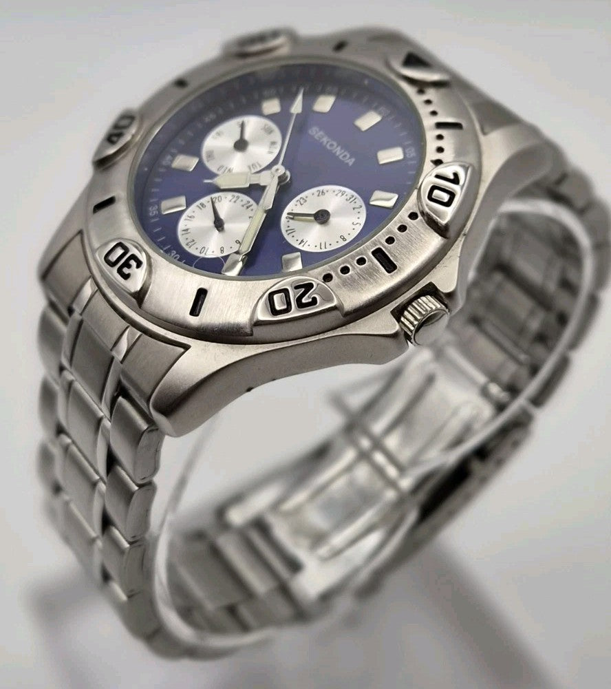 Sekonda 3592-AKV men's sports wristwatch featuring a blue dial Working14