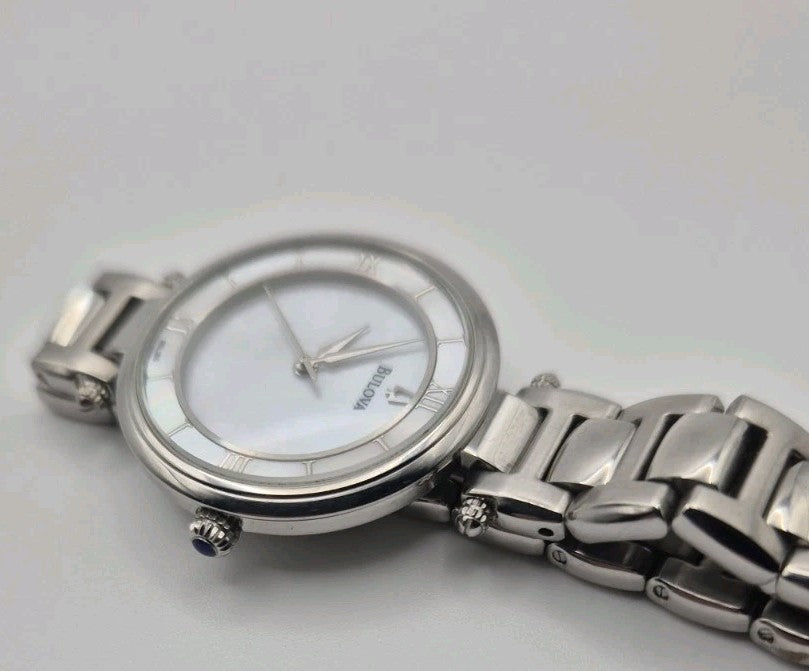 Ladies Bulova Dress Watch 96L185 Pearl Dial Steel 6