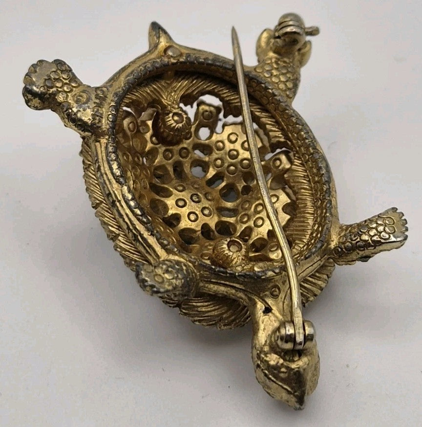 Vintage Ciner Signed Multi Coloured Stone Turtle Brooch Pin9