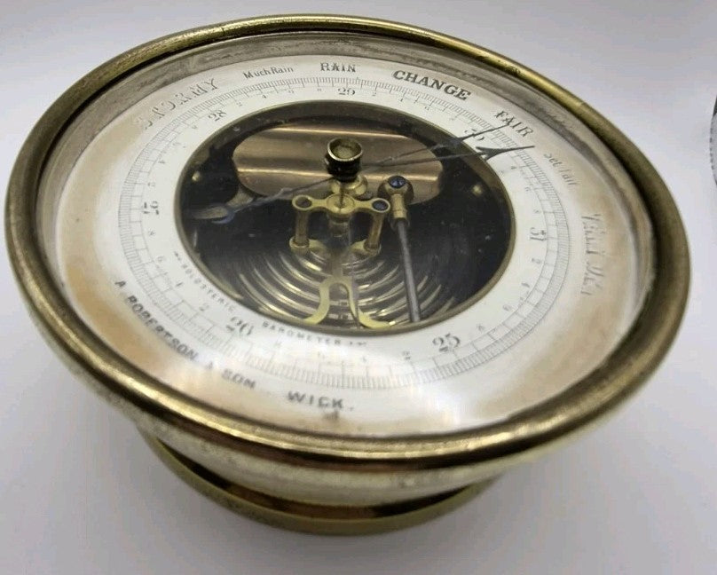 antique brass barometer byA. Robertson & Son, Wick4
