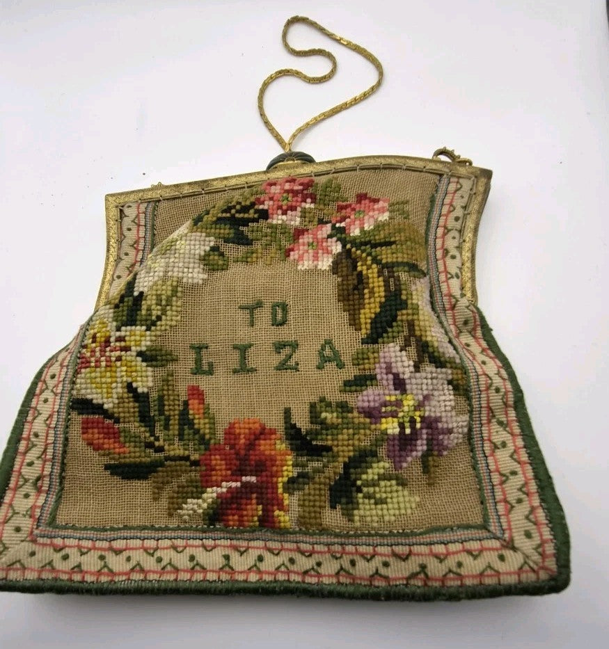 Antique needlepoint or petit point tapestry handbag1