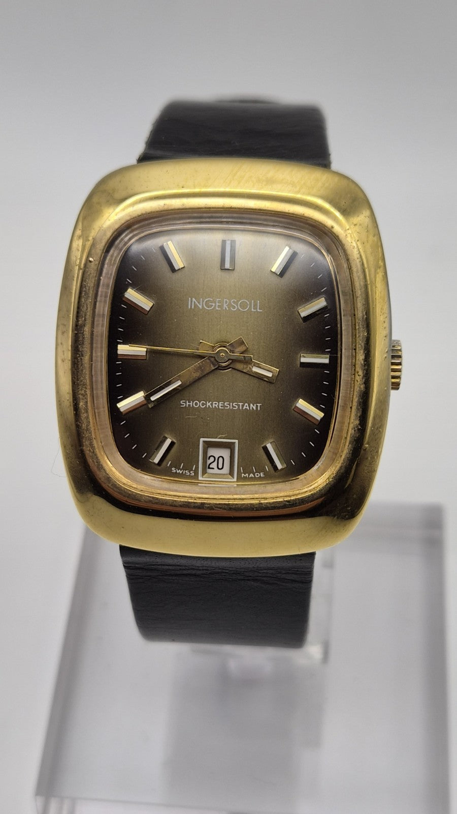 vintage men's Ingersoll Shock-Resistant manual-wind mechanical wristwatch0