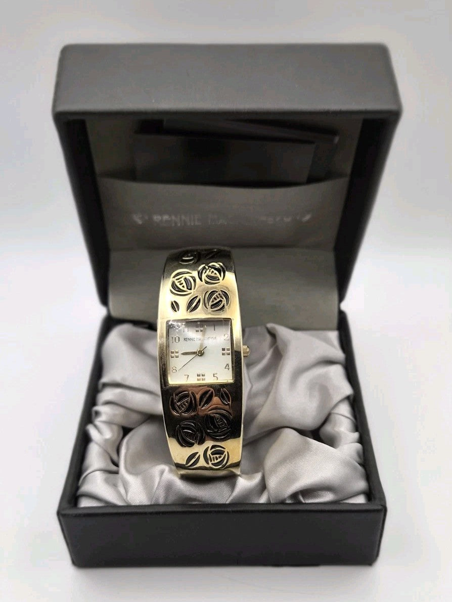 Vintage Ladies  Charles Rennie Mackintosh Gold Tone Enamel Bangle Watch0