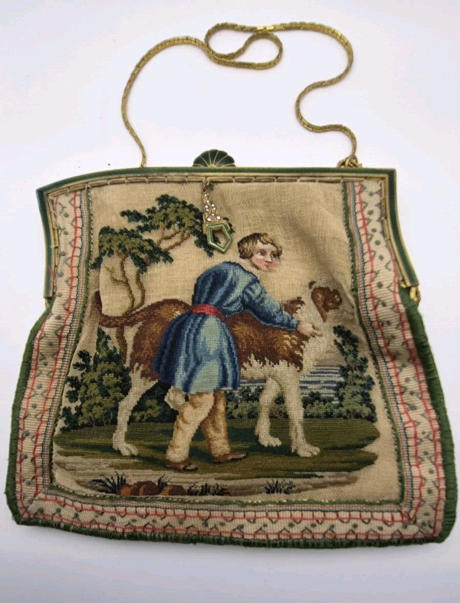 Antique needlepoint or petit point tapestry handbag0