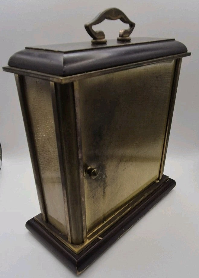 Vintage Metamec Mantle Clock In Gold With Wood Brass & Marble. Roman numerals4