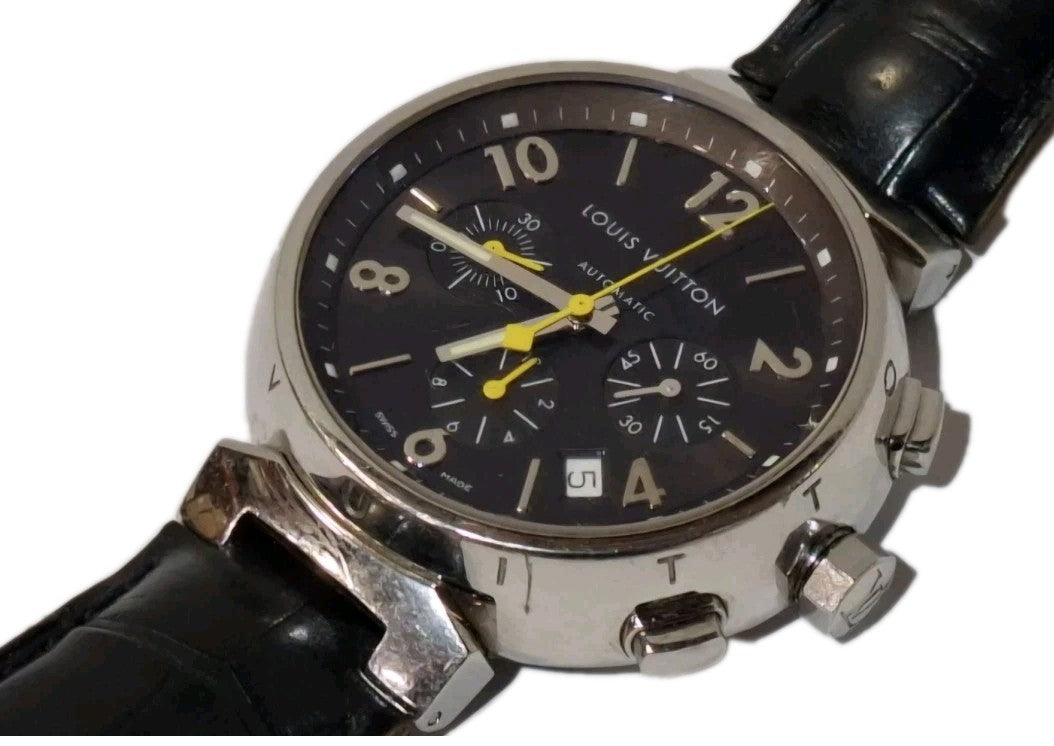 LOUIS VUITTON TAMBOUR CHRONOGRAPH STRAP WATCH. 41MM CASE, COPPER DIAL REFERENCE0