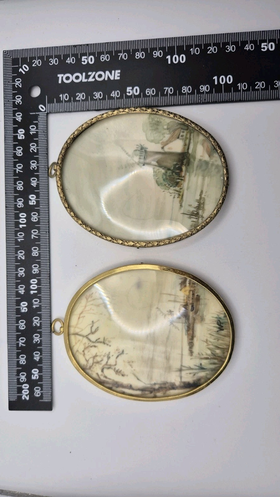 Vintage pair of oval framed miniatures hand painted landscape scenes By Wynn...6