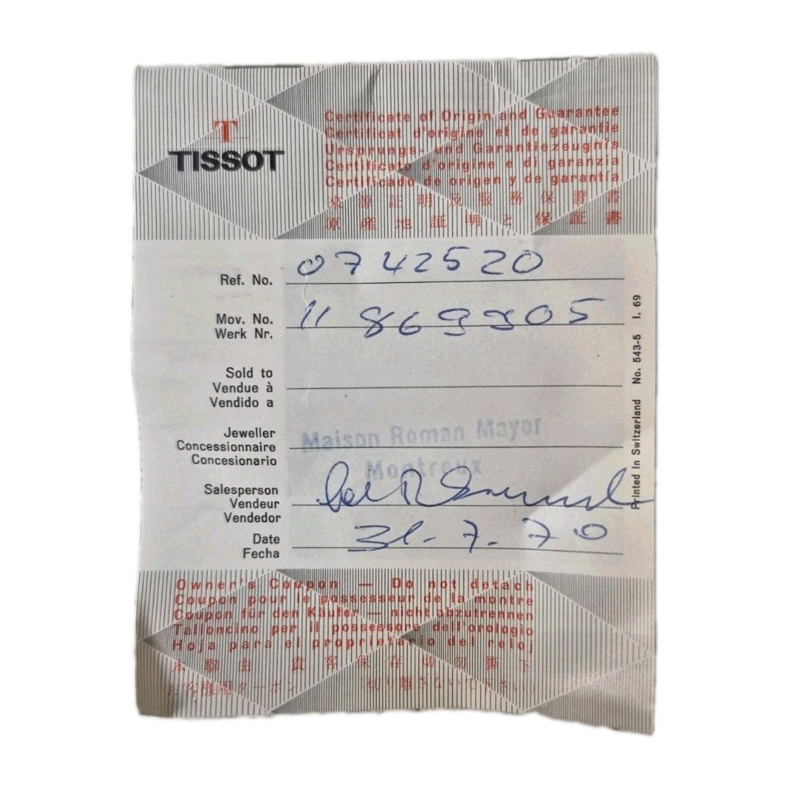 Tissot Seastar manual wind caliber 782-121