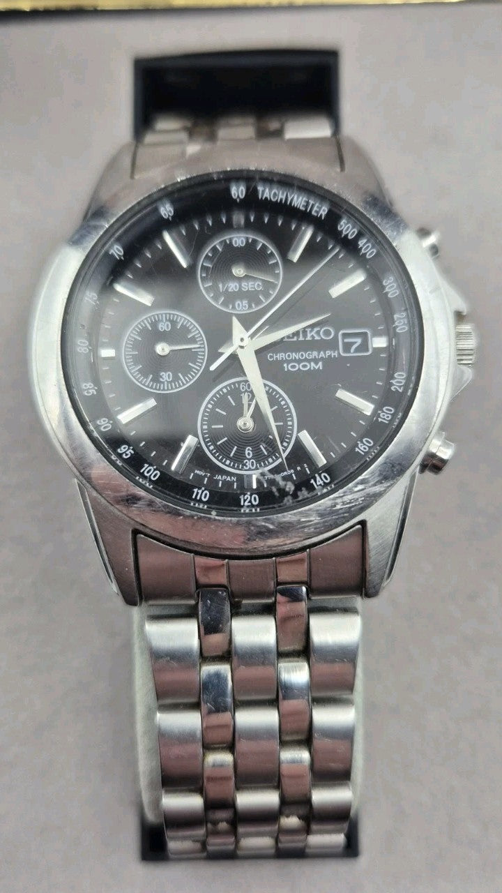 Seiko Chronograph 7T92 0LH0 Black Dial Tachymeter Quartz Men's Watch1