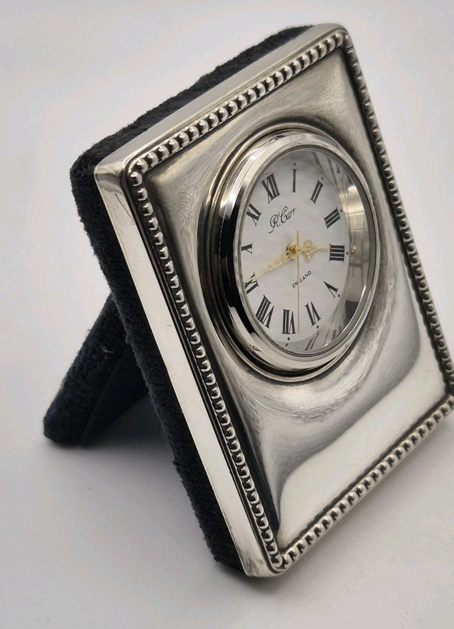 R. Carr hallmarked sterling silver desk clock featuring a classic beaded...2