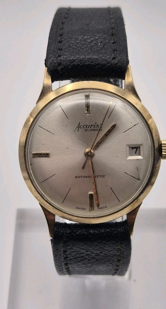 Accurist 1960s 9 Carat Gold Watch,  date, 21 Jewels, Working, Swiss Made1