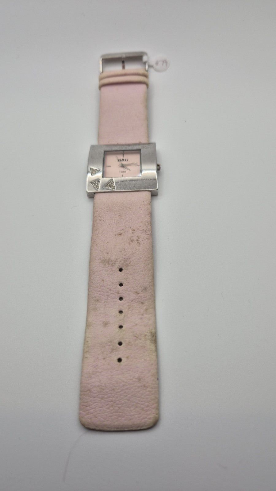D&G Time squarefaced analog watch with a light pink leather strap and...2