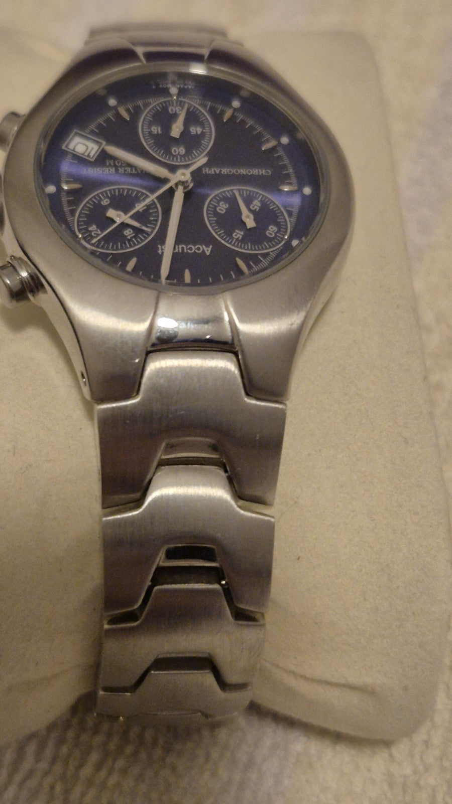 Vtg Accurist Chronograph Date Blue Face Steel Bracelet  Quartz Watch4