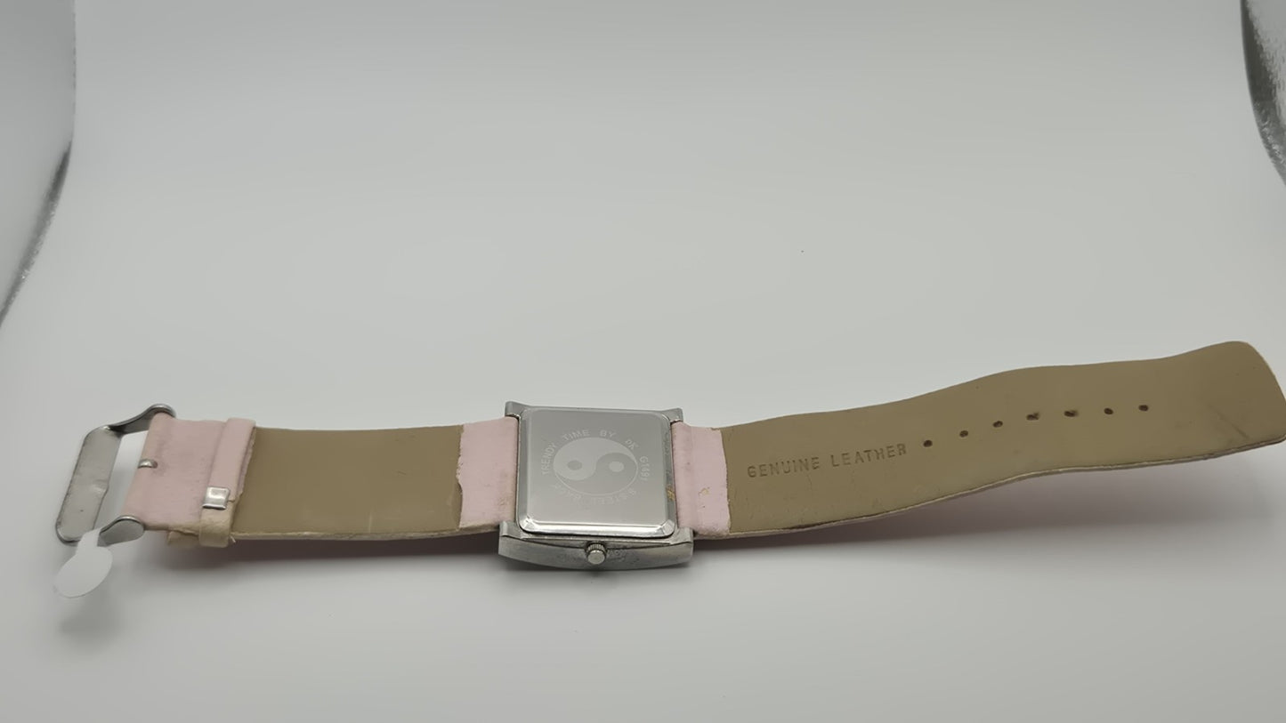 D&G Time squarefaced analog watch with a light pink leather strap and...11