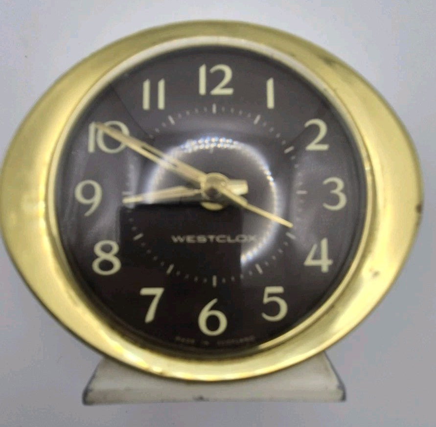 Westclox BIG BEN Alarm Clock Black & White Bronze Colour 1960s Working9