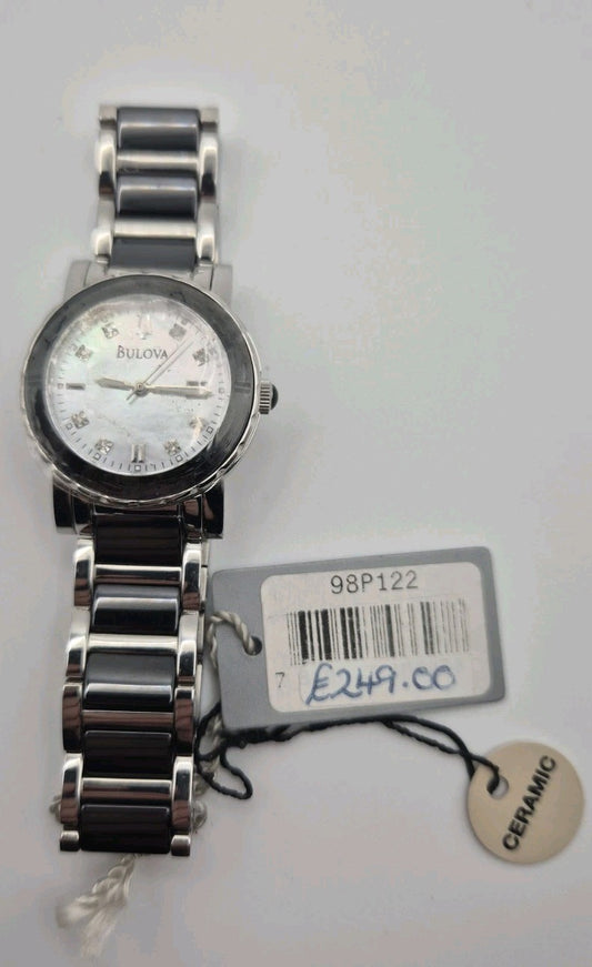 Bulova Diamond 98P122 women's watch featuring a white motherofpearl dial,...0