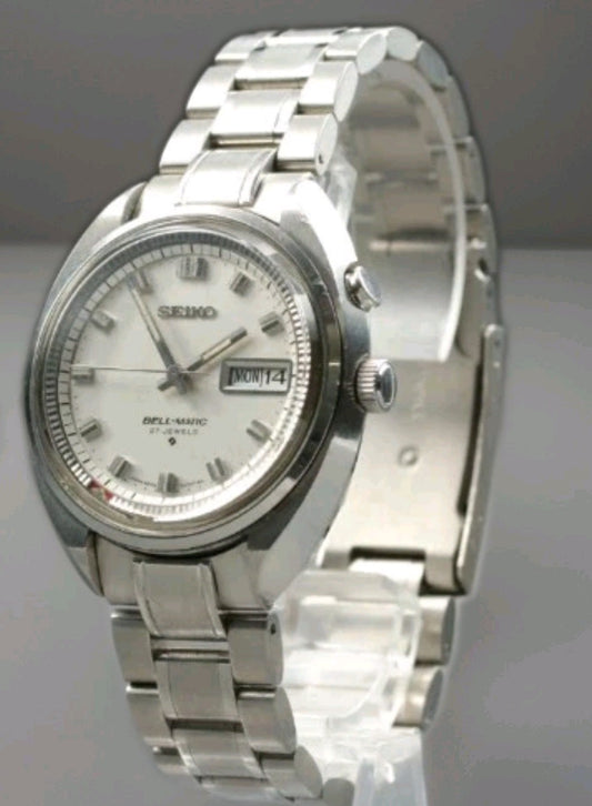 Vintage SEIKO Bell-Matic 4006-7000 Alarm Silver Men AT Watch0